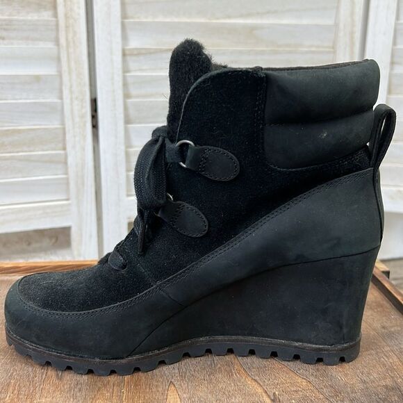 Ugg Valory Leather & Suede Wedge Ankle Boot Bootie 8.5 - Picture 4 of 14